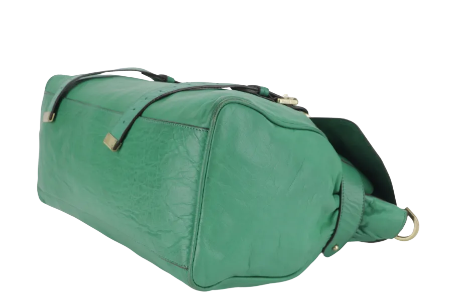 MULBERRY ALEXA 2 WAY SHOULDER BAG LARGE GREEN LEATHER GOLD HARDWARE (5167571) WITH LONG STRAP AND DUST COVER