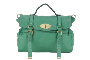 MULBERRY ALEXA 2 WAY SHOULDER BAG LARGE GREEN LEATHER GOLD HARDWARE (5167571) WITH LONG STRAP AND DUST COVER