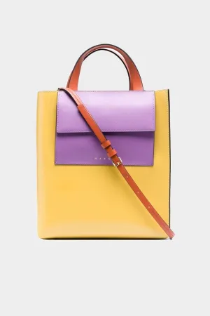 Mustard Museo Leather Bag with Purple Pocket