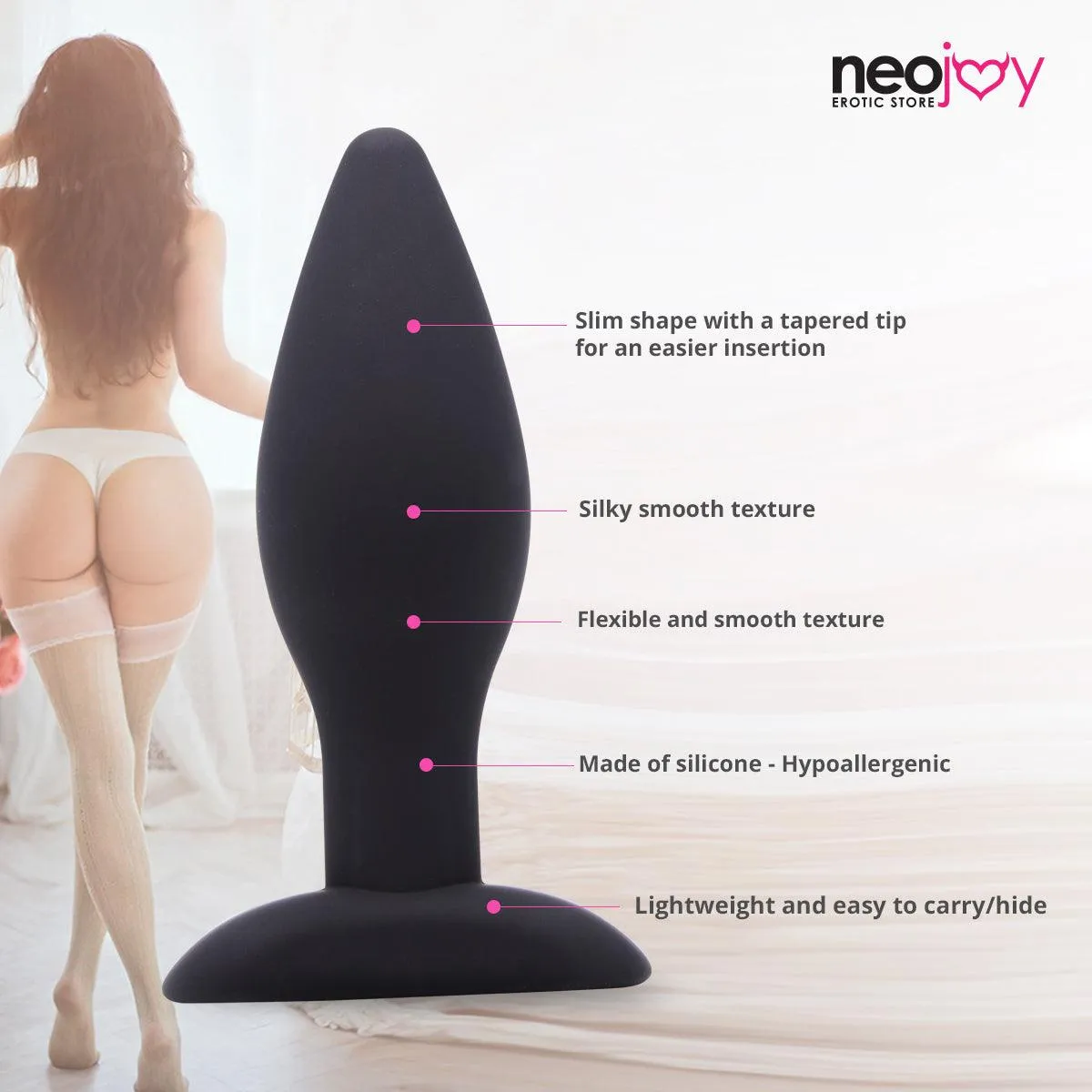 Neojoy Smooth Silicone Small Butt Plug - Up to 5" - Black