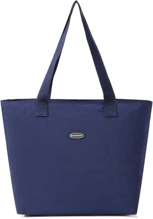 New Foldable Packable Zipper Closure Large Tote Bag Nylon Water Resistant Shopping Travel Gym Toy Bag Sandproof Beach Bag (NAVY)