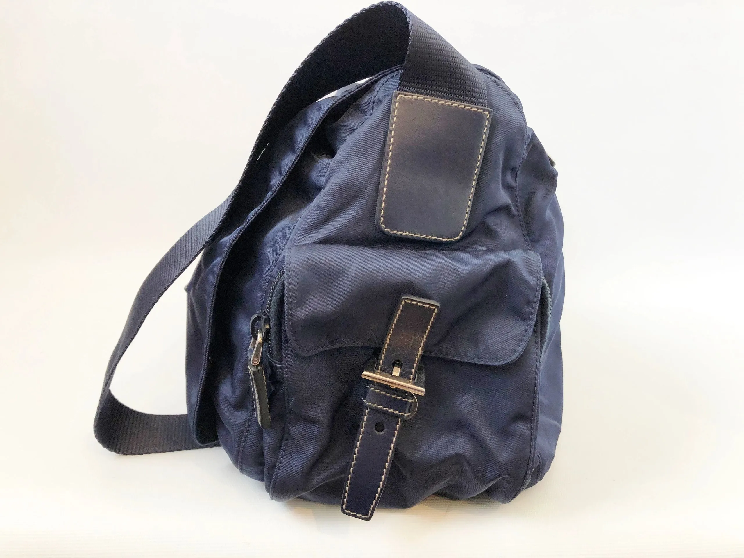 NEW Prada Leather Trim Tessuto Messenger Bag