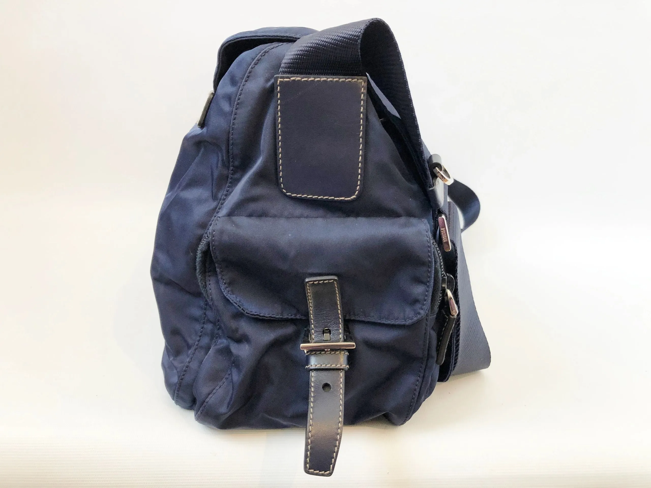 NEW Prada Leather Trim Tessuto Messenger Bag
