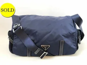 NEW Prada Leather Trim Tessuto Messenger Bag