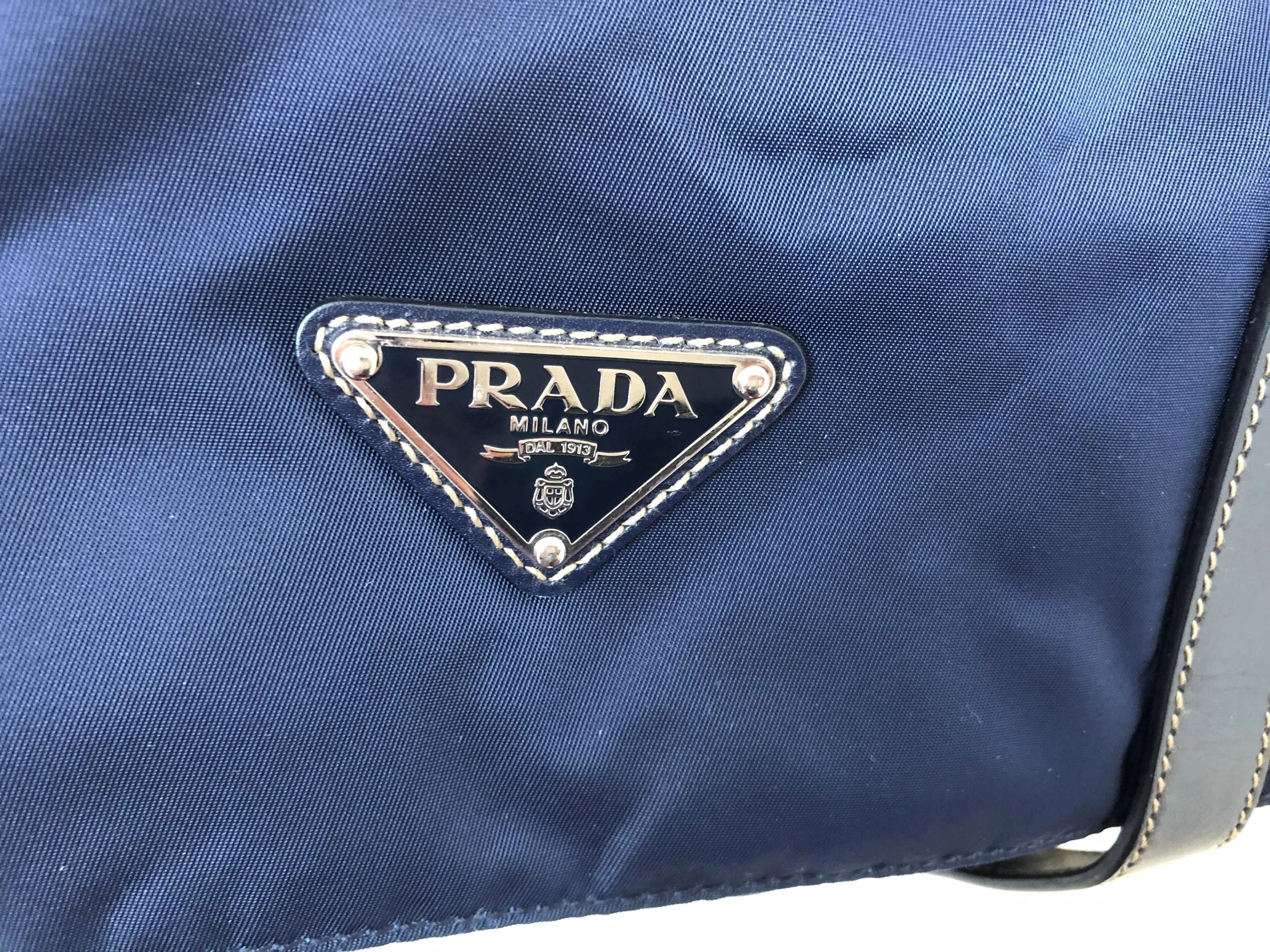 NEW Prada Leather Trim Tessuto Messenger Bag