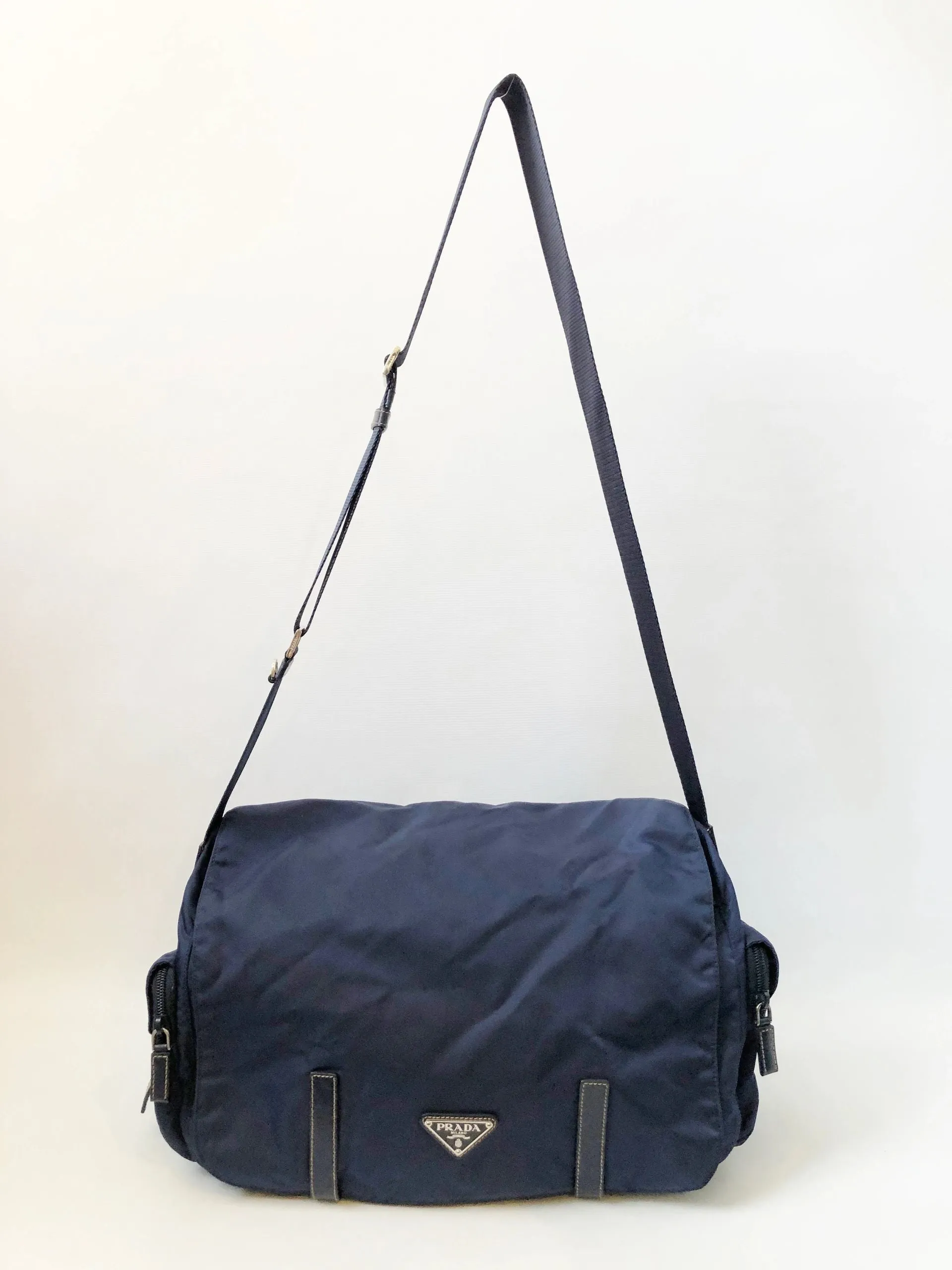 NEW Prada Leather Trim Tessuto Messenger Bag