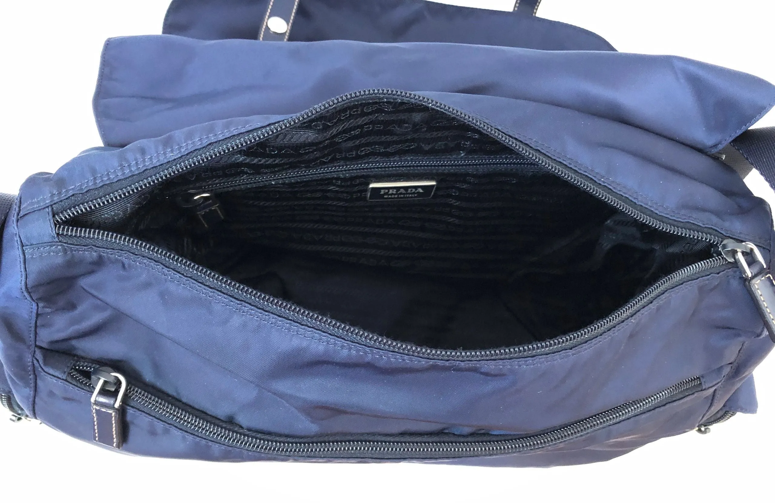 NEW Prada Leather Trim Tessuto Messenger Bag