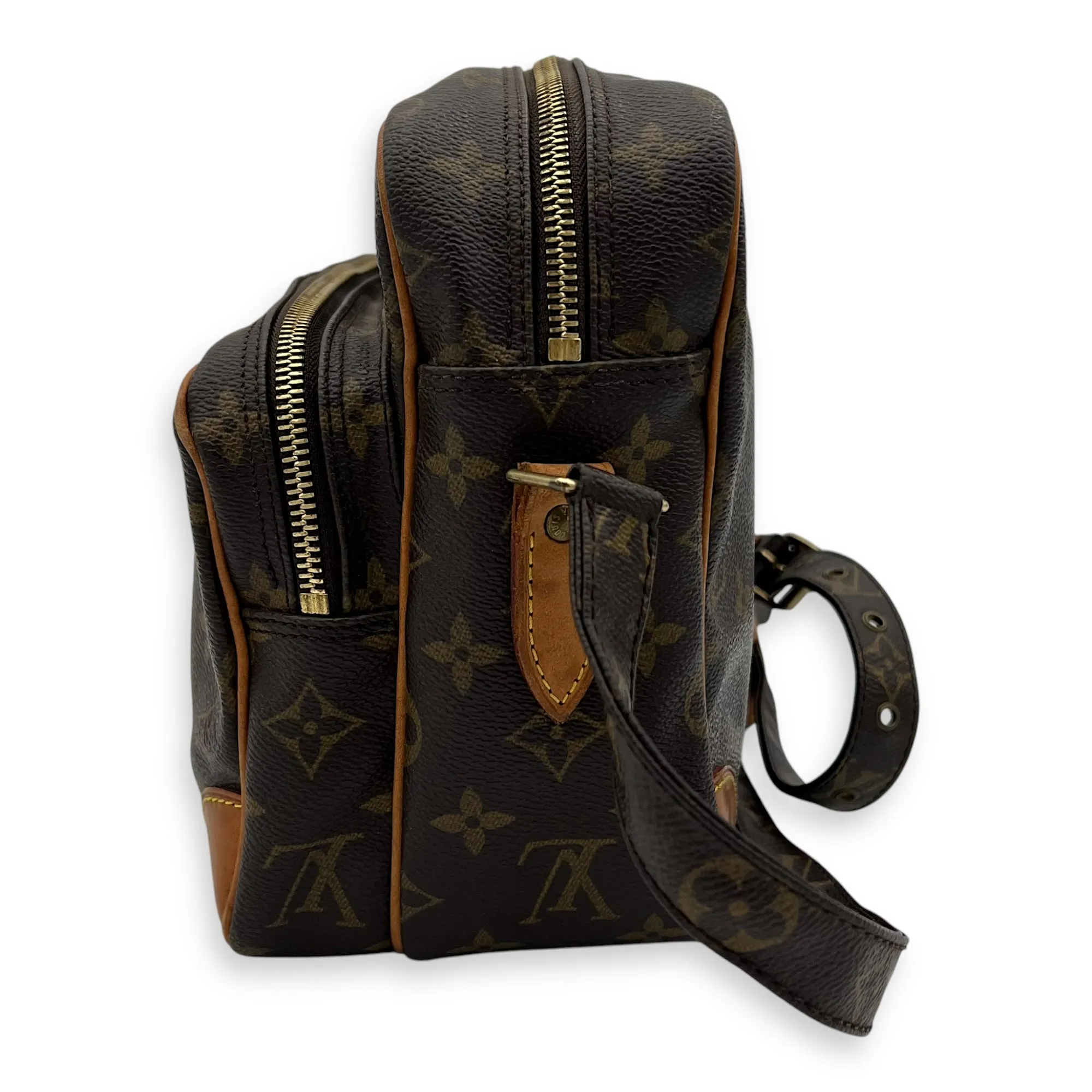 Nile Crossbody Bag Brown in Monogram Coated Canvas, Gold hardware