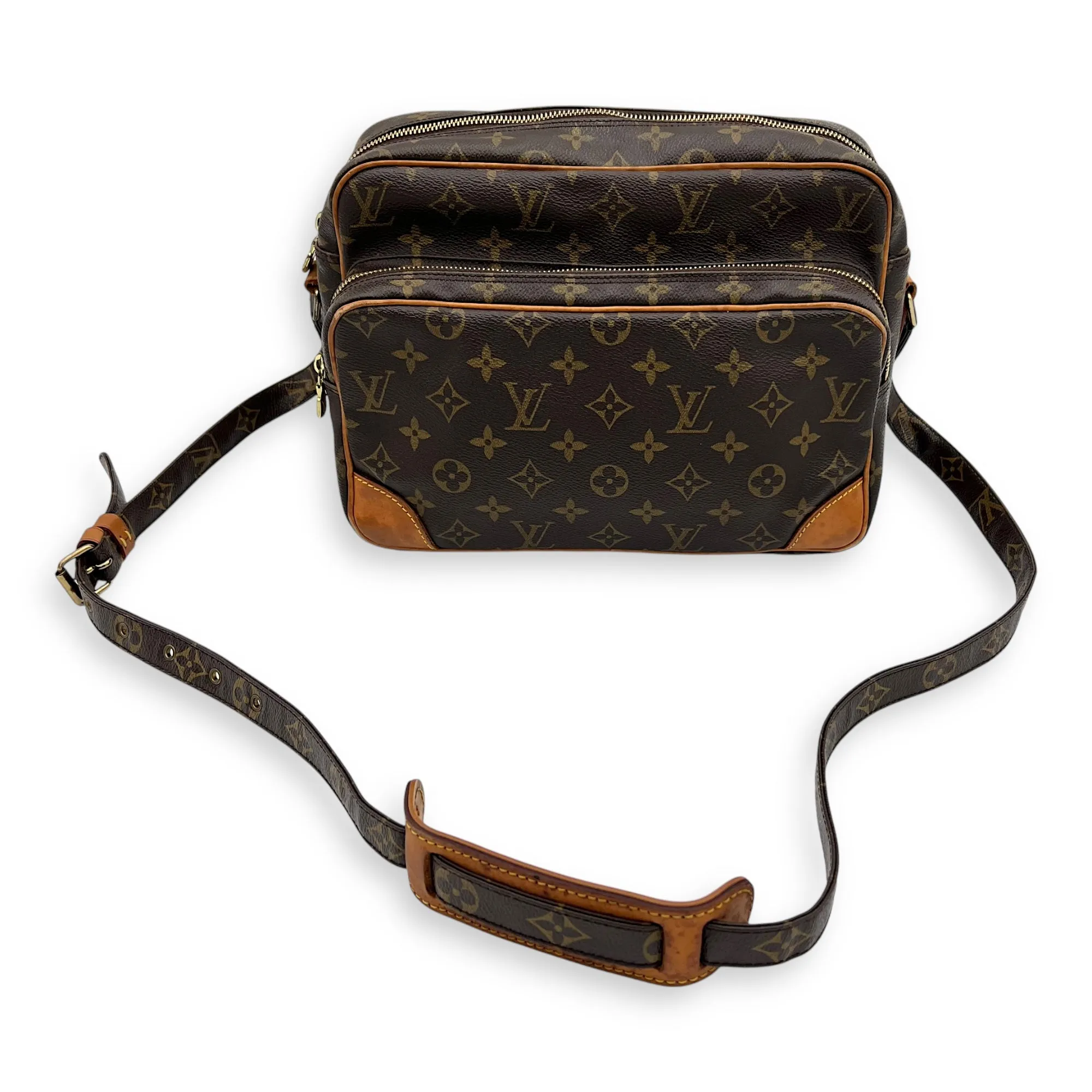 Nile Crossbody Bag Brown in Monogram Coated Canvas, Gold hardware