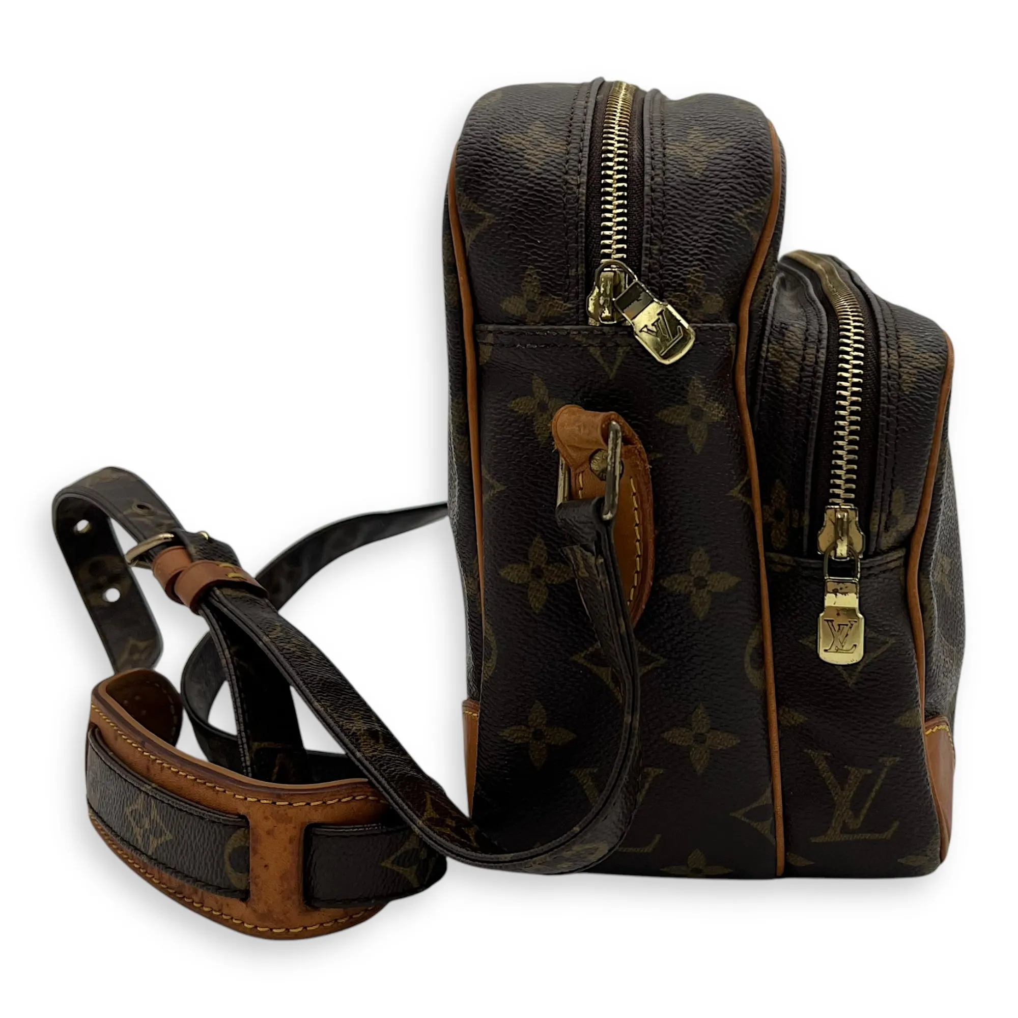 Nile Crossbody Bag Brown in Monogram Coated Canvas, Gold hardware