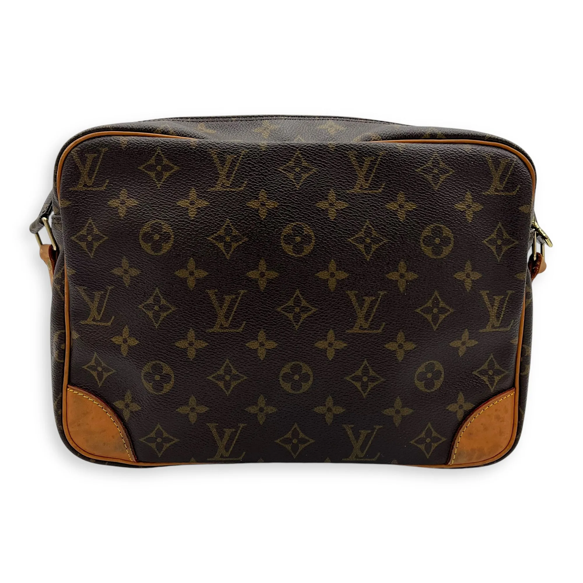 Nile Crossbody Bag Brown in Monogram Coated Canvas, Gold hardware