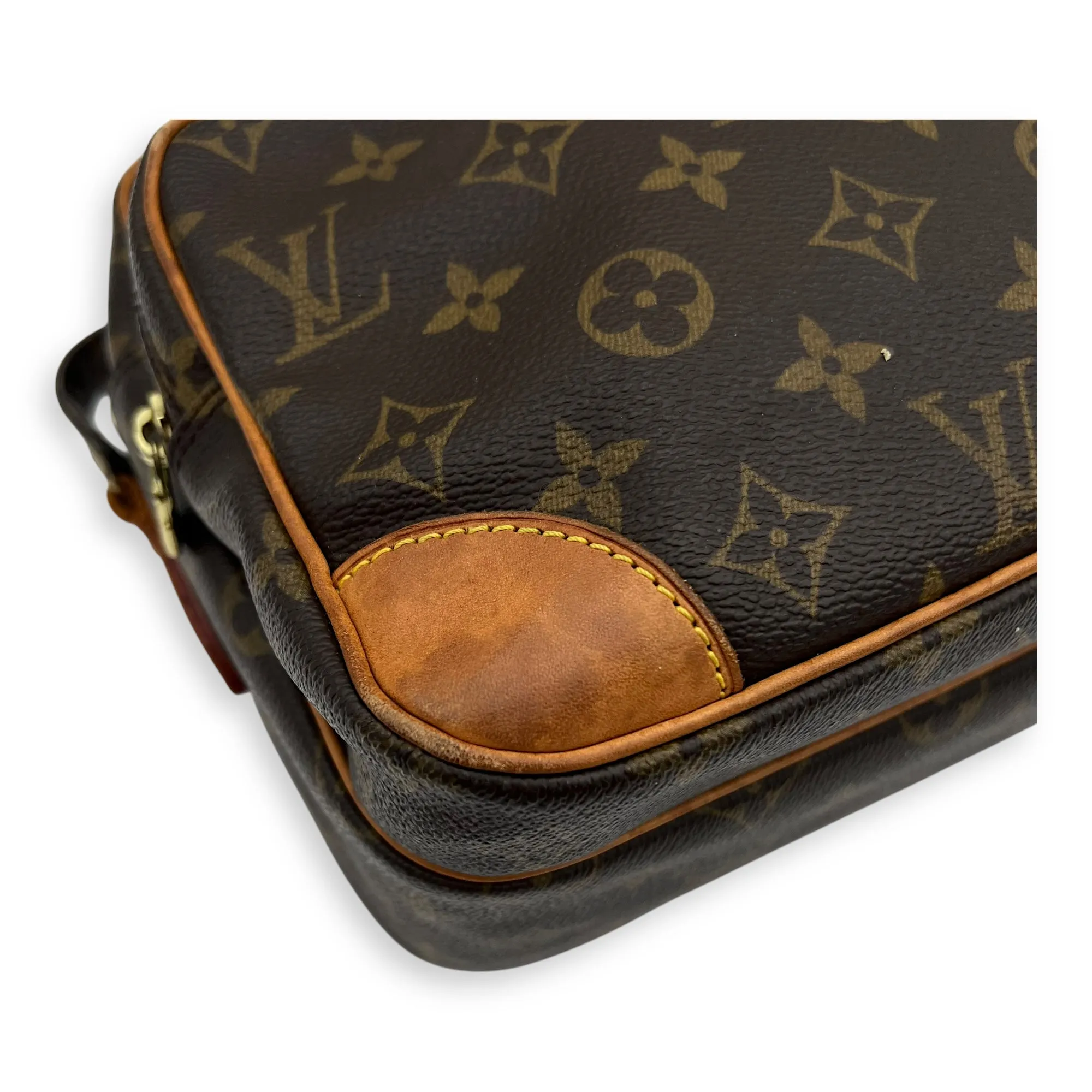 Nile Crossbody Bag Brown in Monogram Coated Canvas, Gold hardware