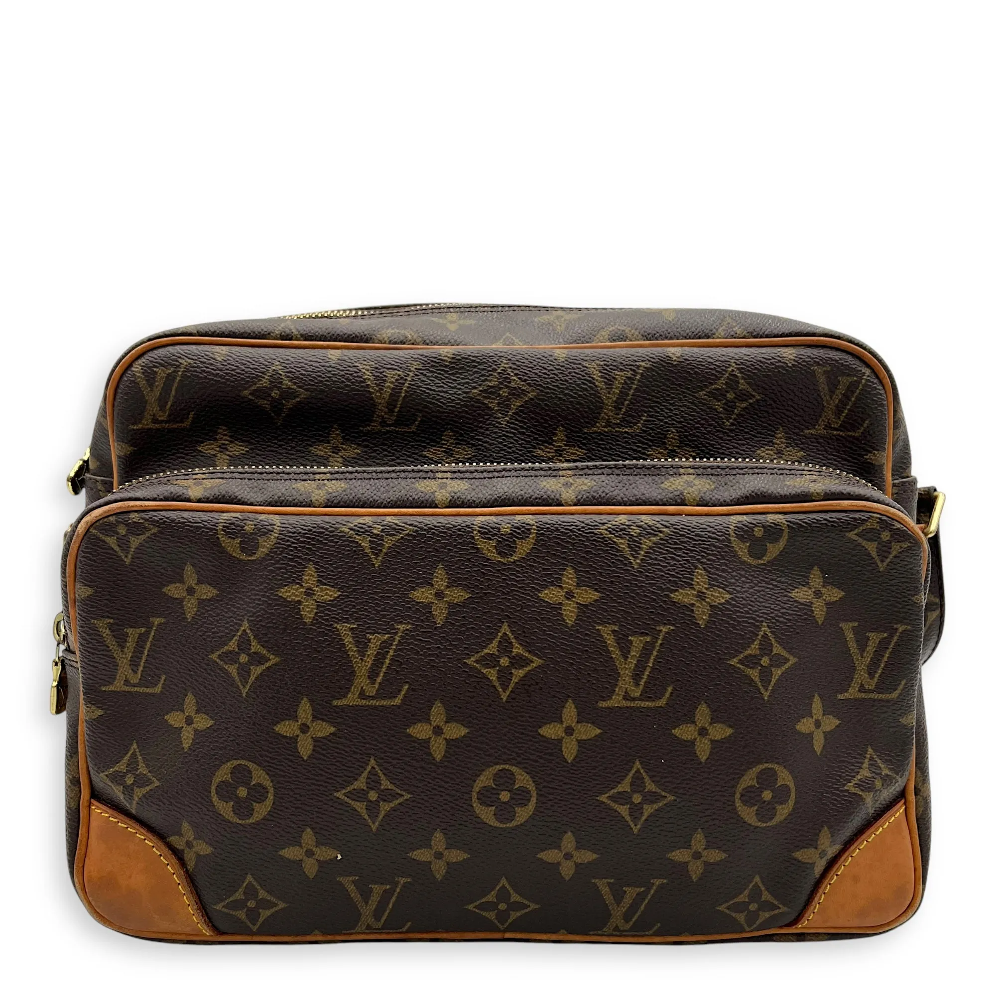 Nile Crossbody Bag Brown in Monogram Coated Canvas, Gold hardware
