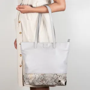 Omari : Ladies Leather Shopper Handbag in Quarry Cayak & Opal Rockafella