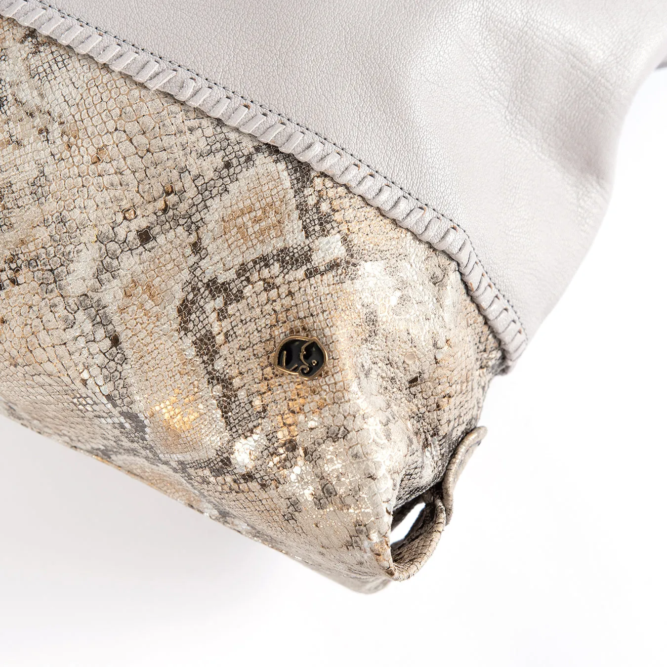 Omari : Ladies Leather Shopper Handbag in Quarry Cayak & Opal Rockafella