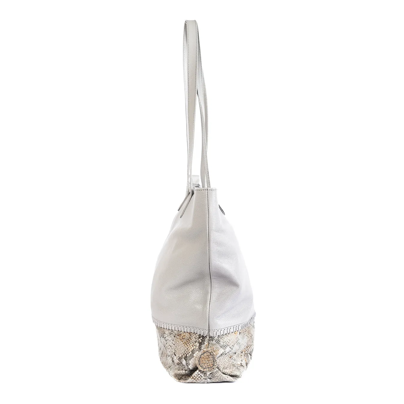 Omari : Ladies Leather Shopper Handbag in Quarry Cayak & Opal Rockafella