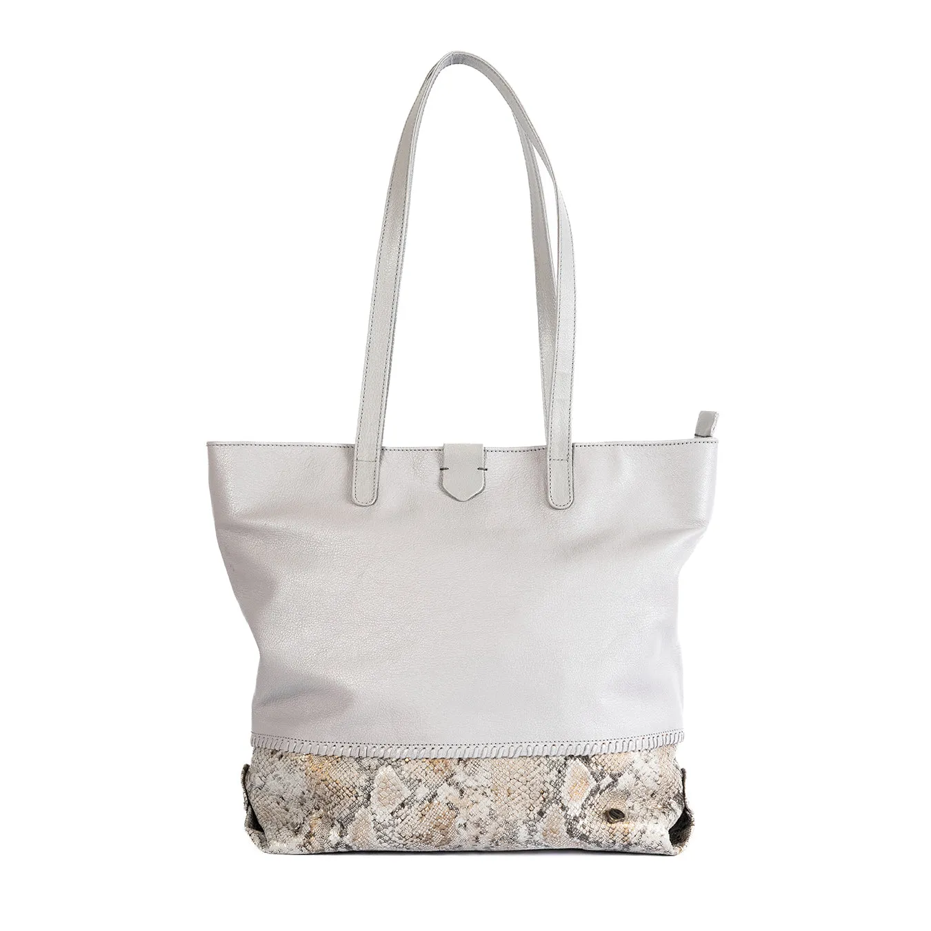 Omari : Ladies Leather Shopper Handbag in Quarry Cayak & Opal Rockafella