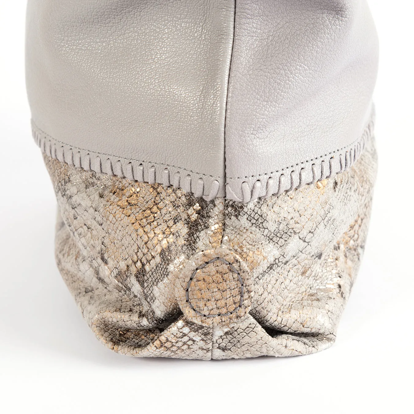 Omari : Ladies Leather Shopper Handbag in Quarry Cayak & Opal Rockafella