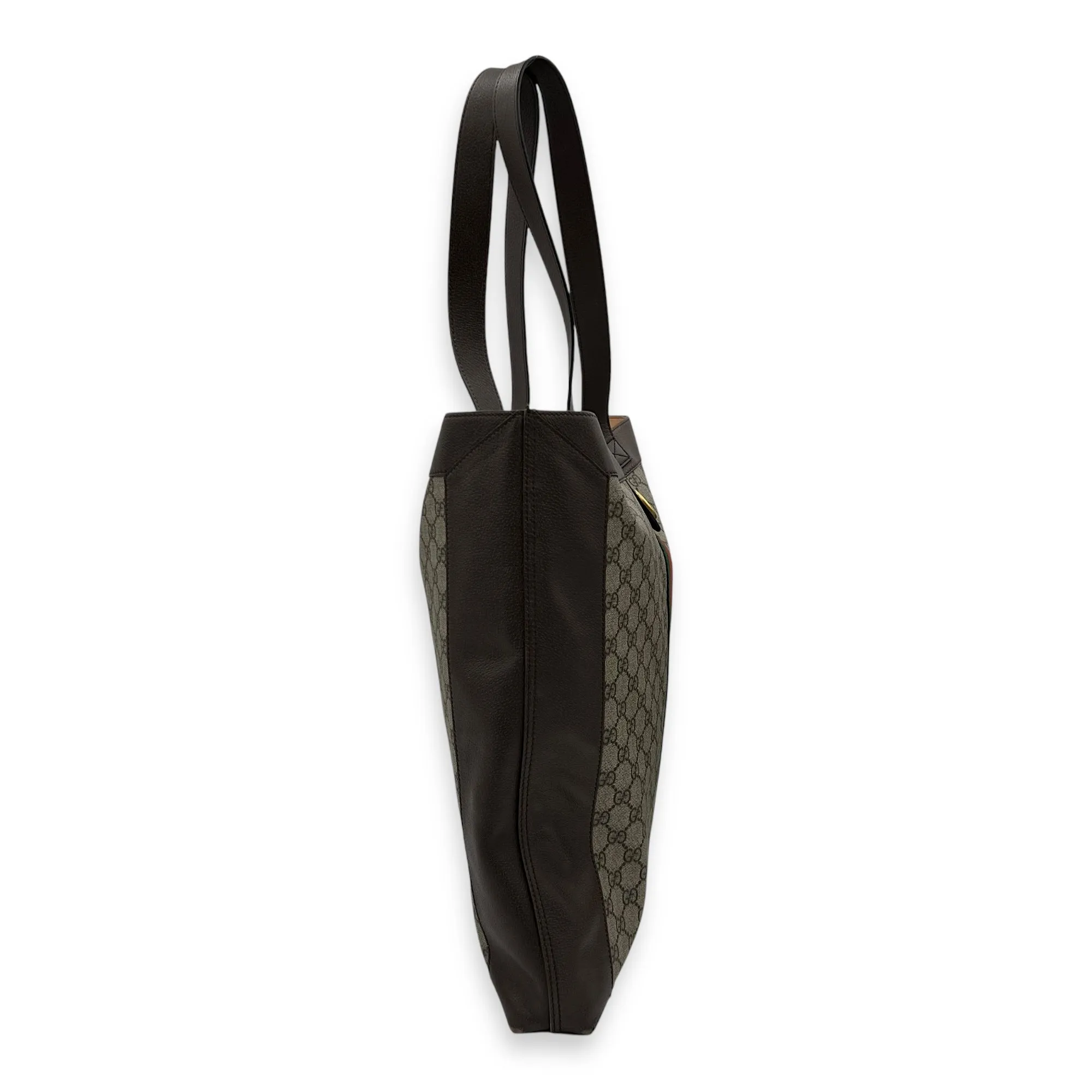 Ophidia Tote Bag Brown in Coated Canvas, Gold hardware