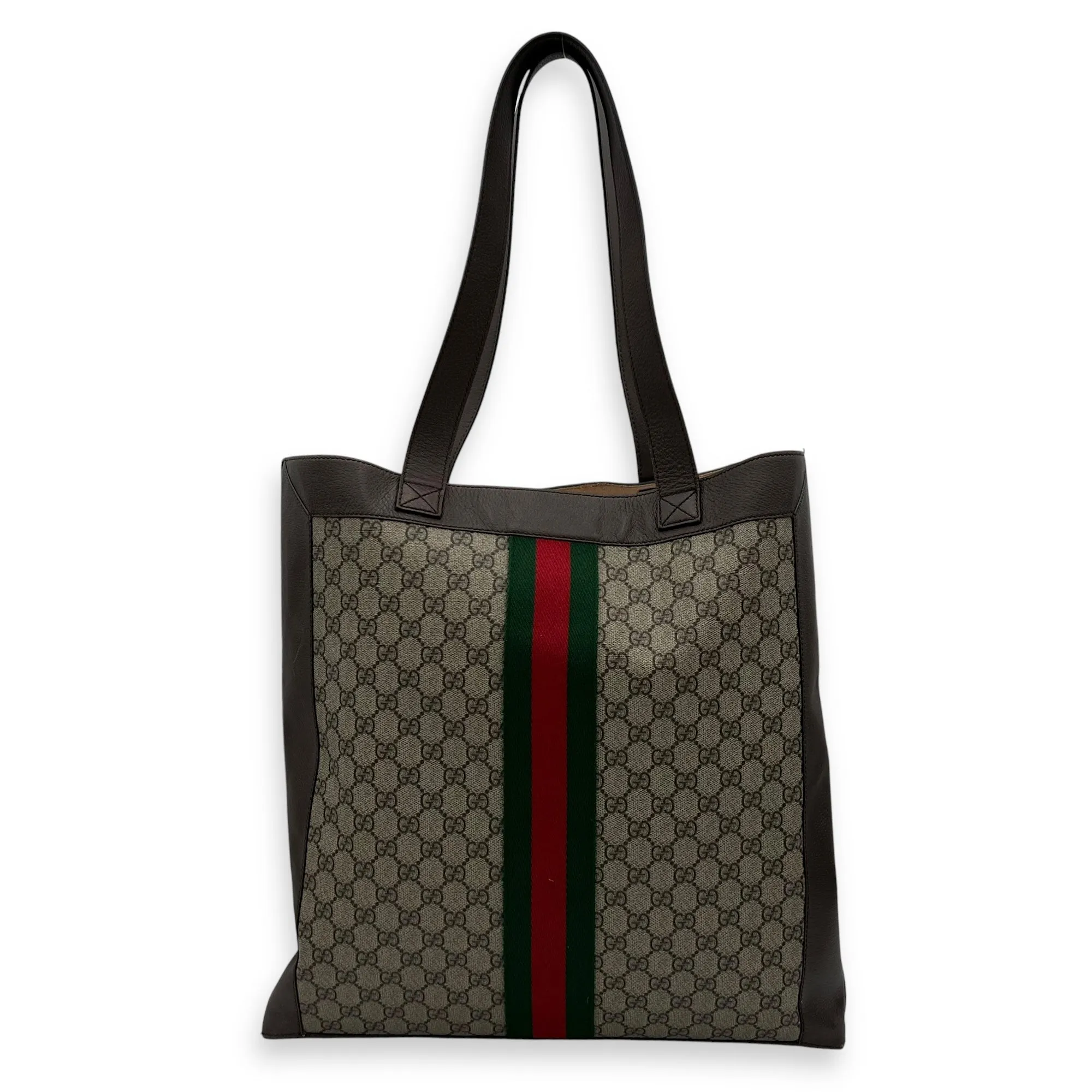 Ophidia Tote Bag Brown in Coated Canvas, Gold hardware