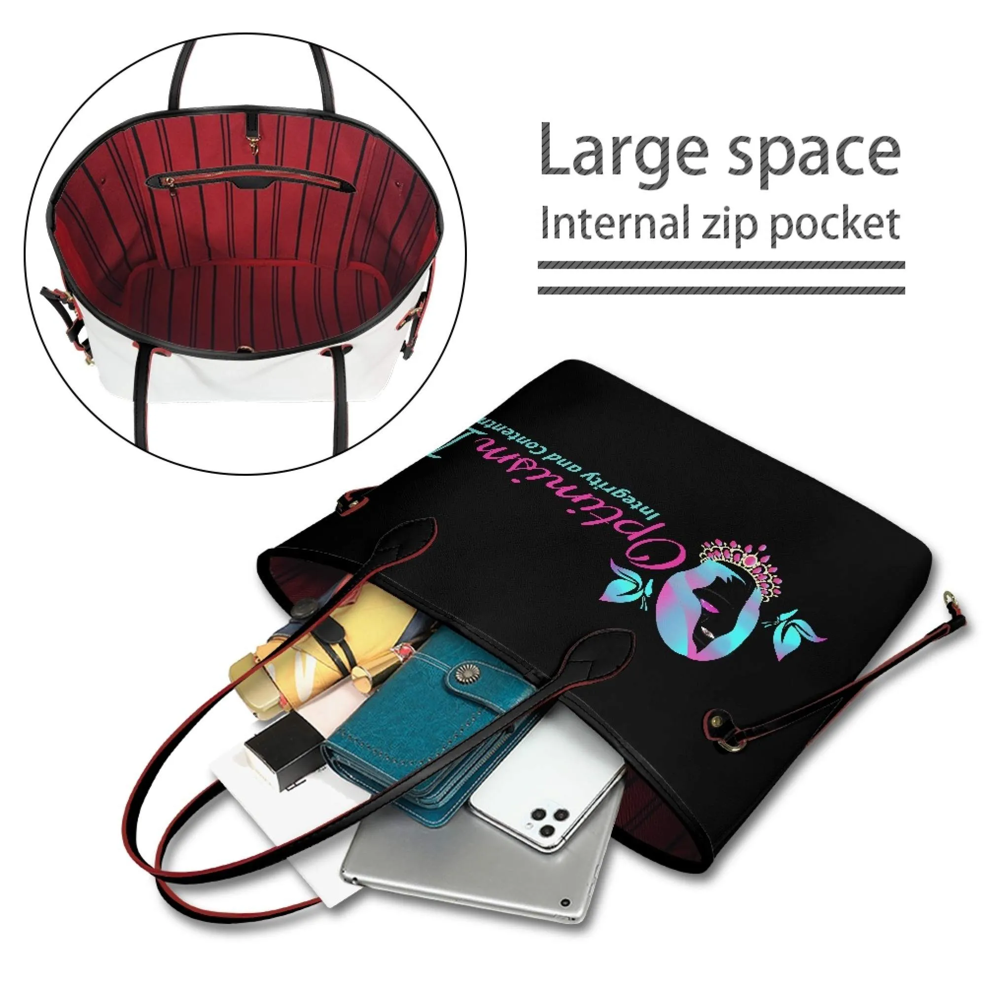 OptimismIC Integrity and Contentment Tote Bags $45 at Optimismic Wigs and Gifts
