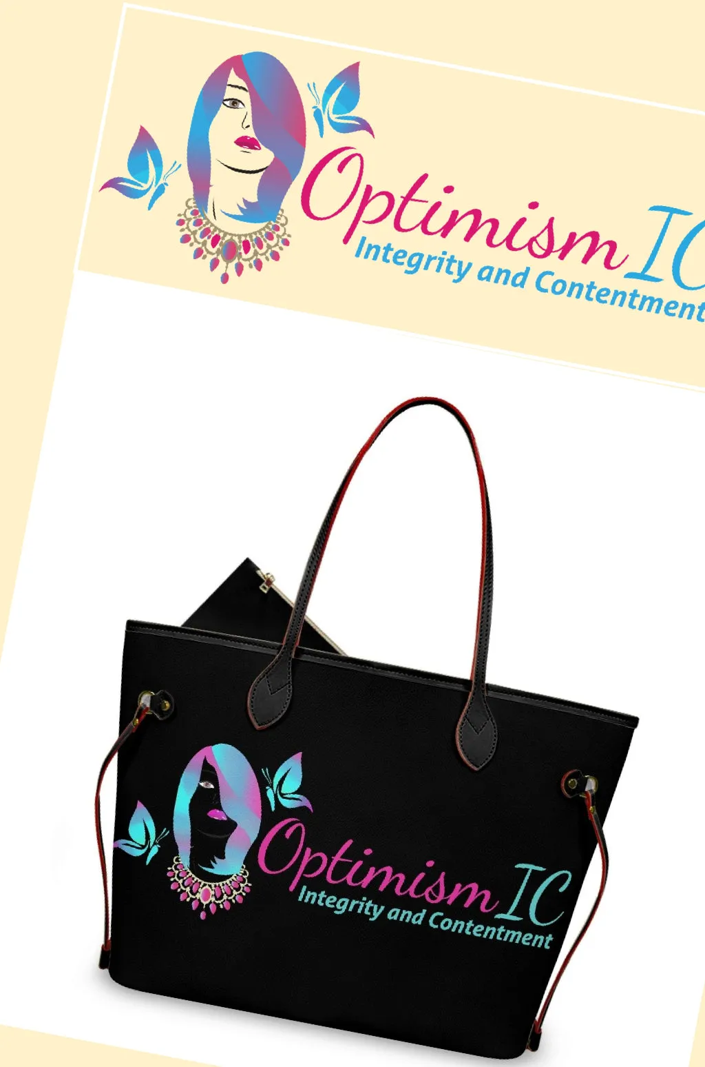 OptimismIC Integrity and Contentment Tote Bags $45 at Optimismic Wigs and Gifts