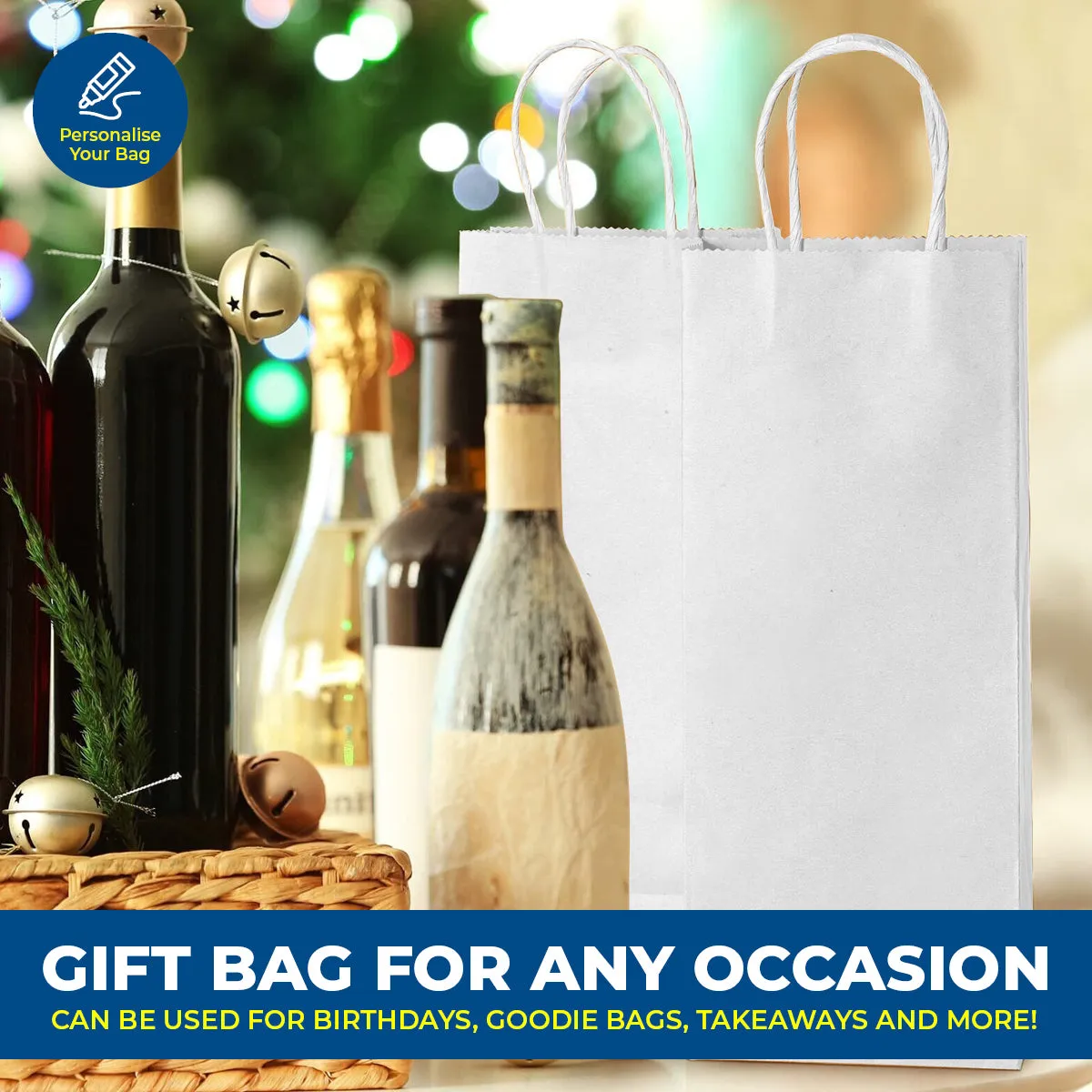 Party Central 72PCE Gift/Craft Paper Bottle Bags White Reusable 12 x 35cm