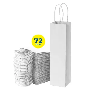 Party Central 72PCE Gift/Craft Paper Bottle Bags White Reusable 12 x 35cm