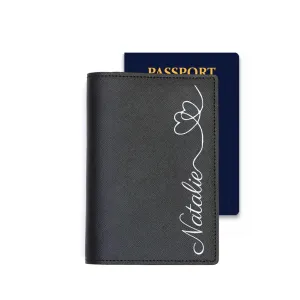 Passport Holder - Black Saffiano Leather - (Signature, Heart)