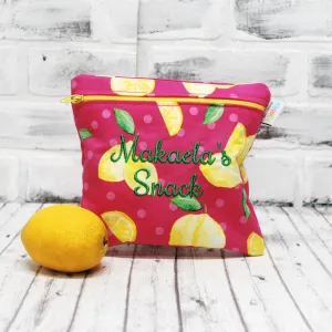Pink and Lemons Personalized Reusable Food Bag