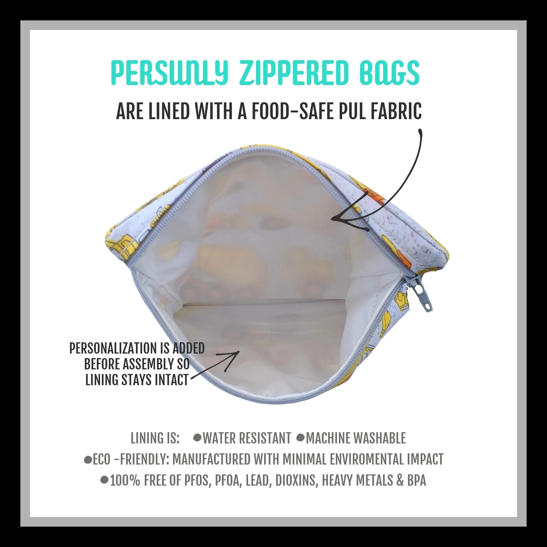 Pink and Lemons Personalized Reusable Food Bag