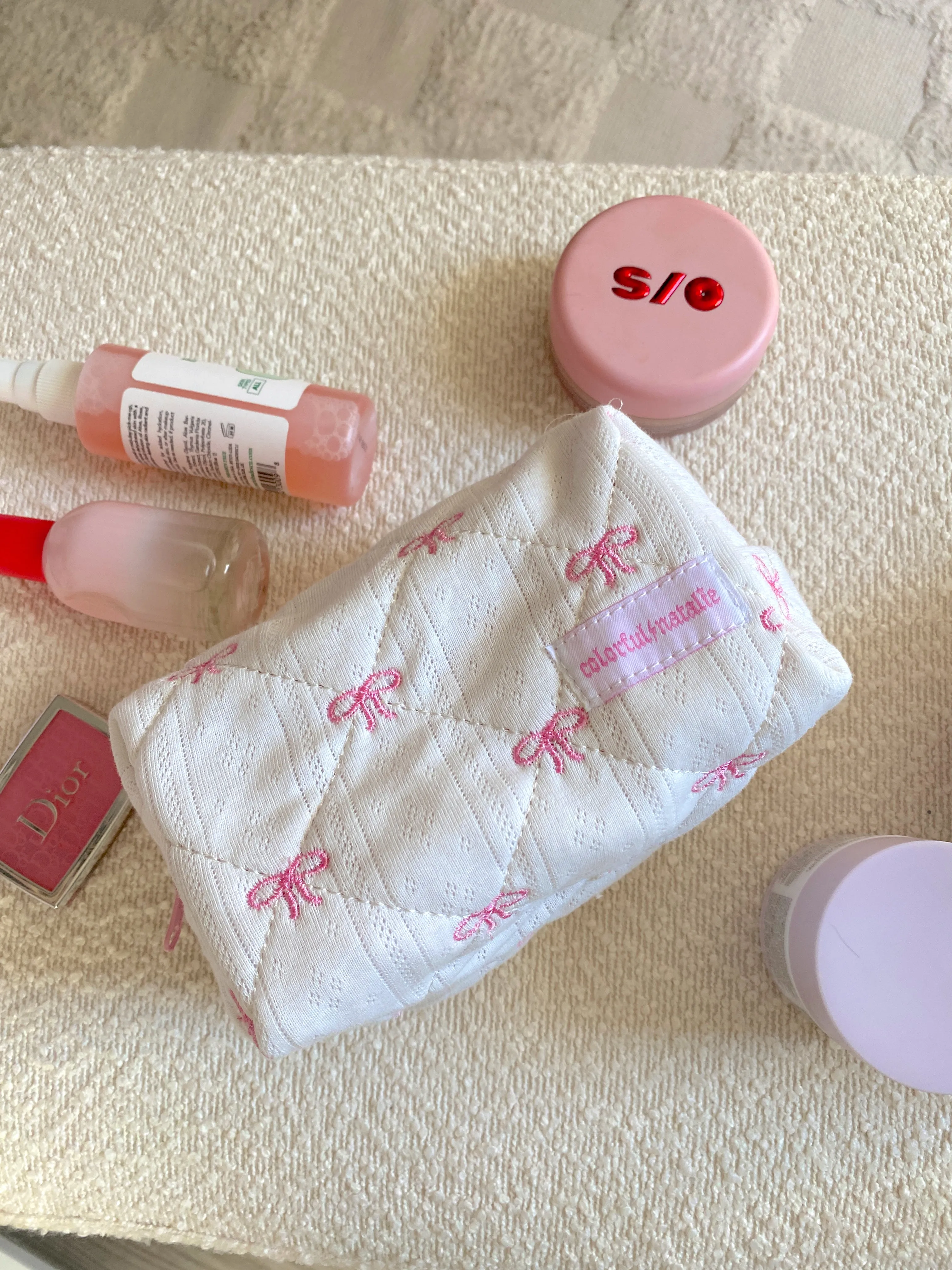Pink Bows Small Embroidered Makeup Bag