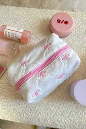 Pink Bows Small Embroidered Makeup Bag