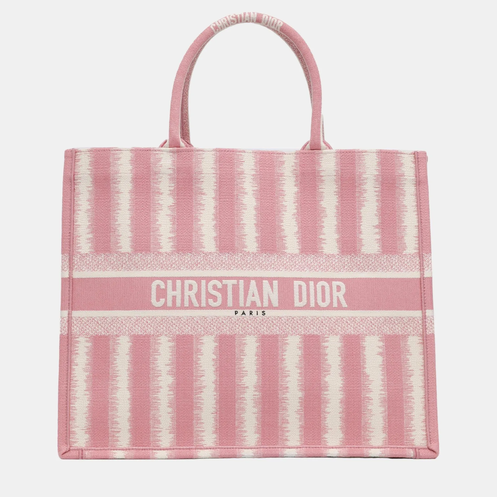 Pink Canvas Large Striped Book Tote Bag