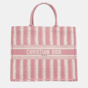 Pink Canvas Large Striped Book Tote Bag