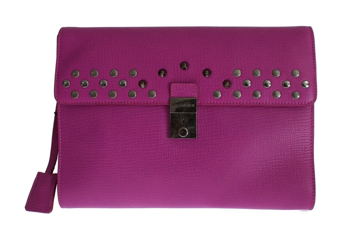 Pink Leather Studded Document Portfolio Briefcase Bag
