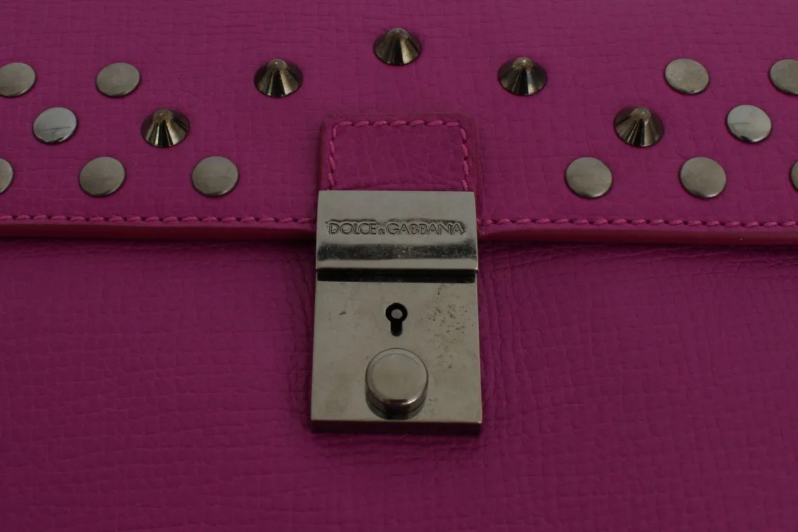 Pink Leather Studded Document Portfolio Briefcase Bag