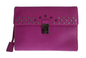 Pink Leather Studded Document Portfolio Briefcase Bag