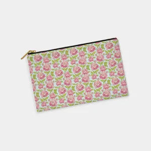 Pink Peonies Personalized Zipper Pouch (on blue)