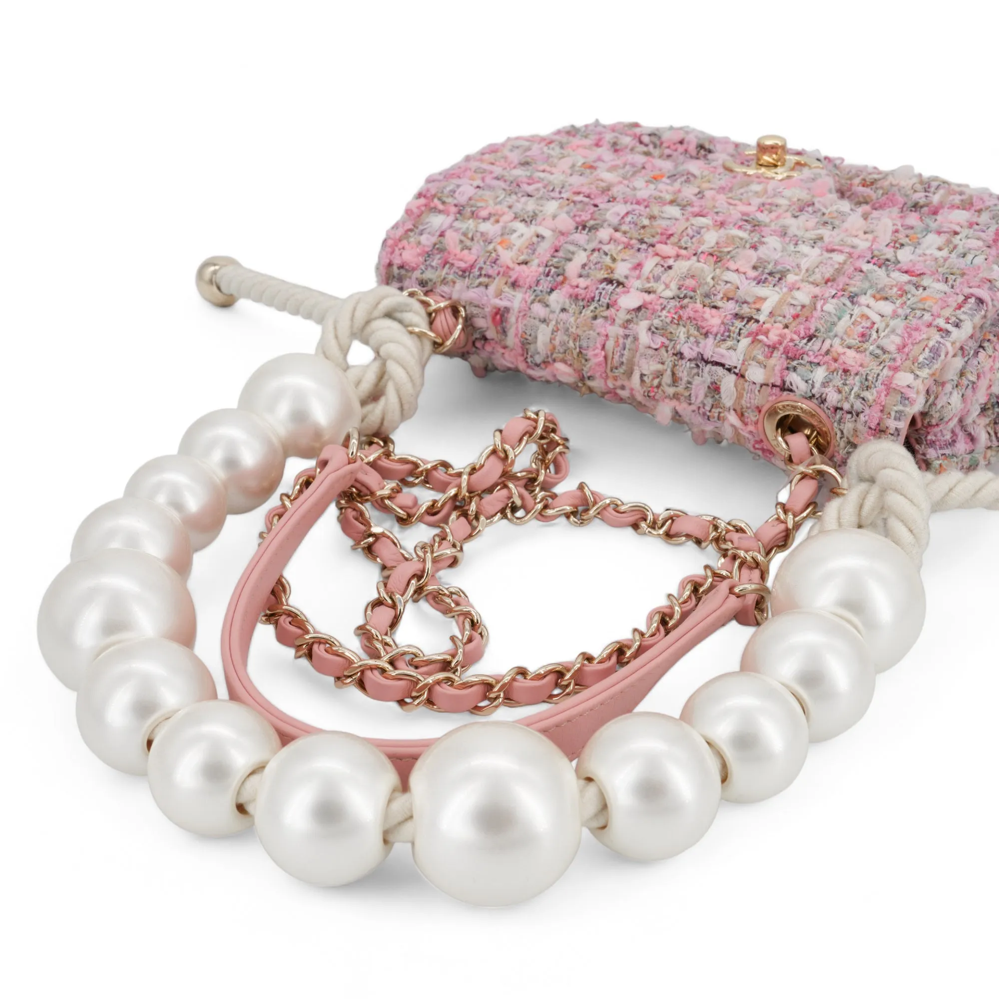 Pink Tweed Mini Pearl Handle Flap Bag