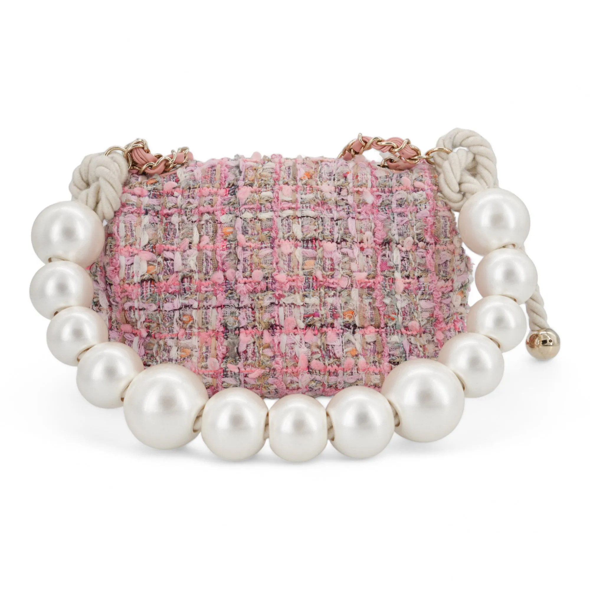 Pink Tweed Mini Pearl Handle Flap Bag