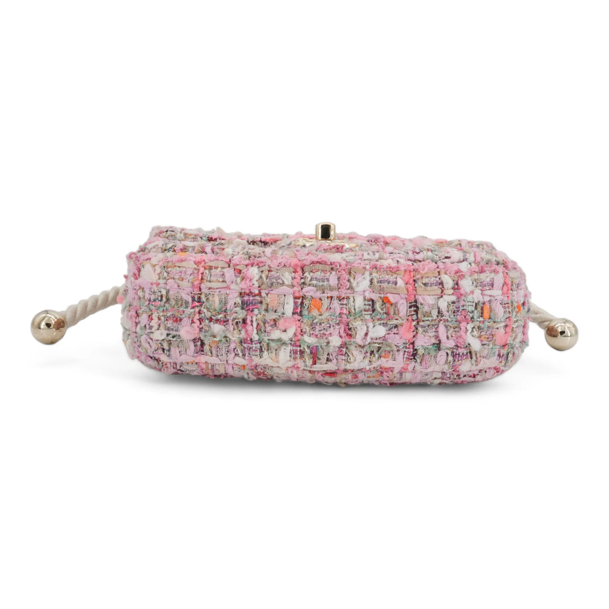 Pink Tweed Mini Pearl Handle Flap Bag