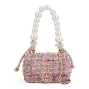 Pink Tweed Mini Pearl Handle Flap Bag