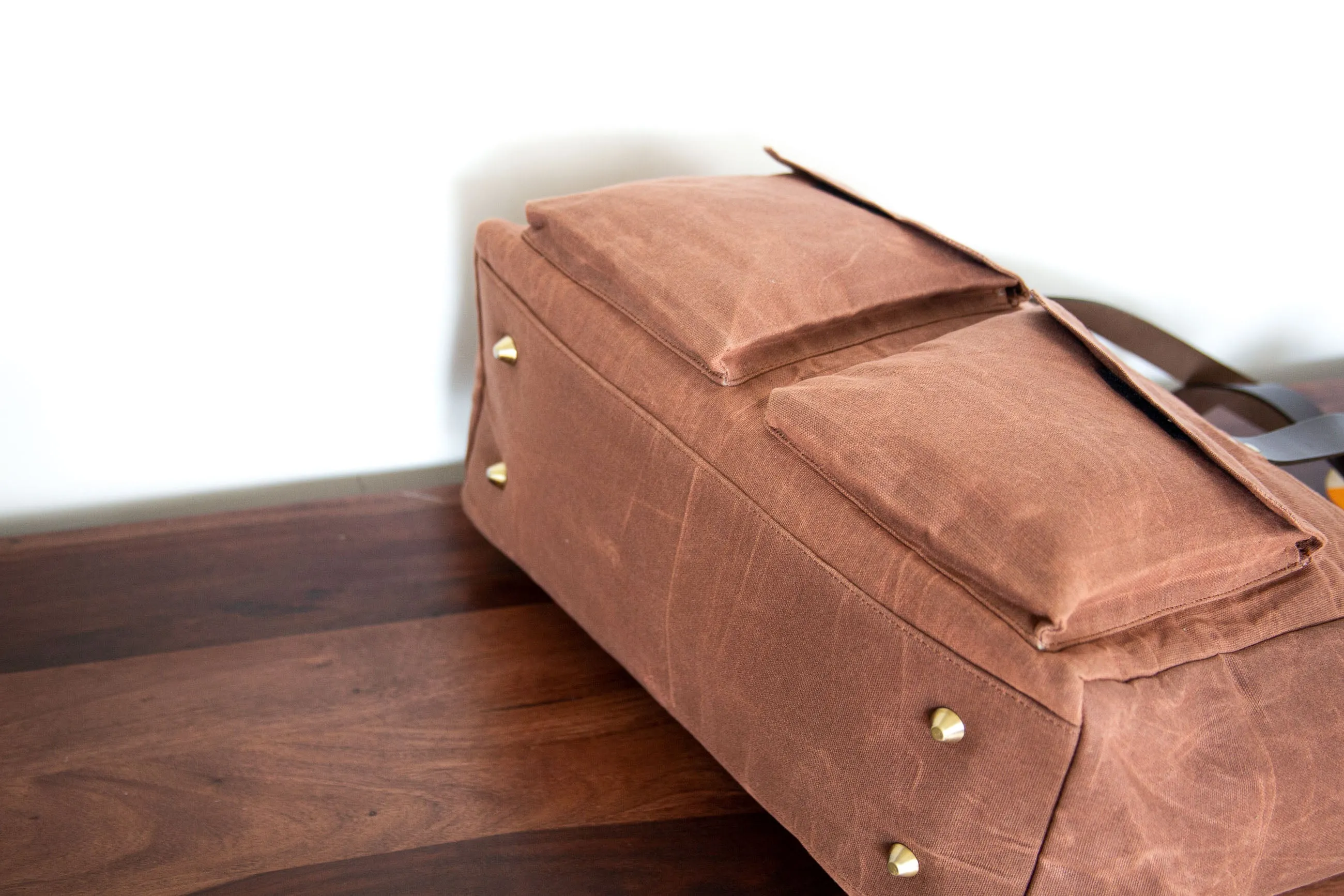 Pipa 11 Pocket Diaper Bag Tote in Burnt Yellow | Waxed Canvas & Leather