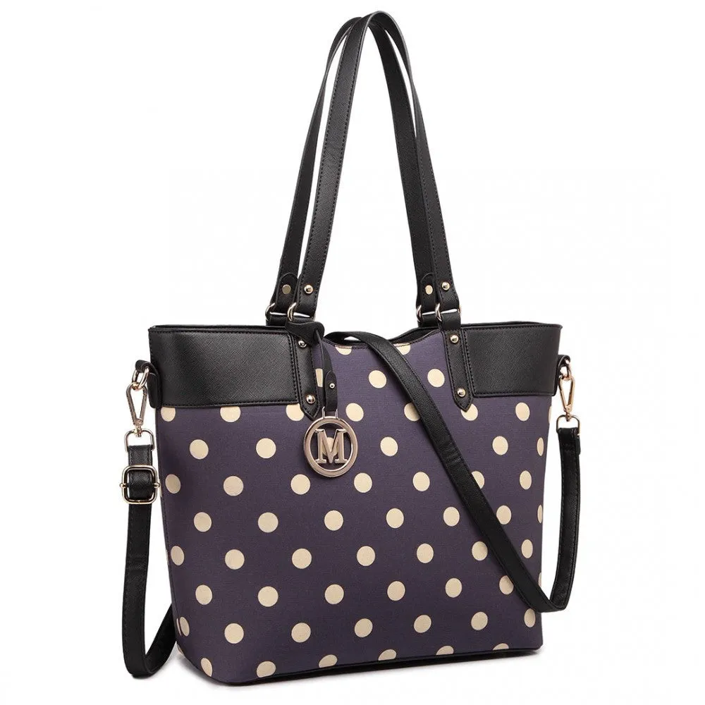 Polka Dot Print Tote Bag - Purple