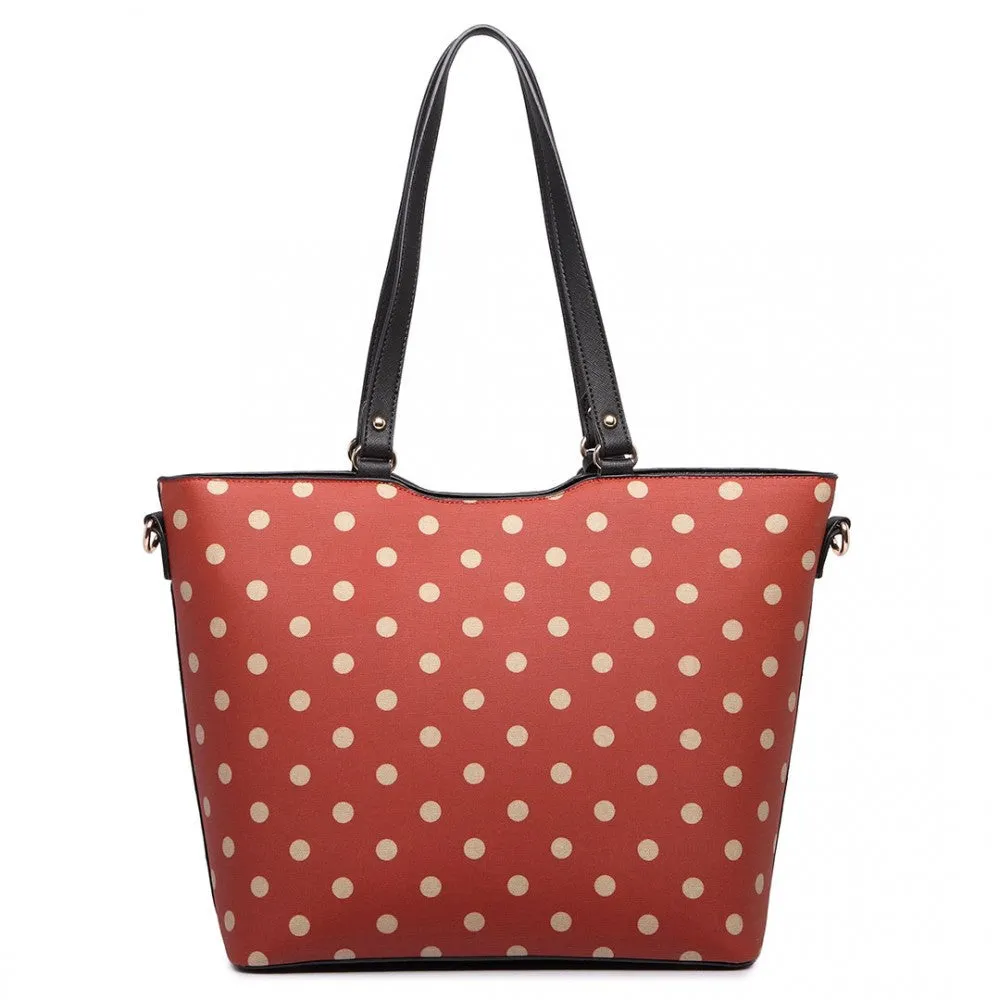 Polka Dot Print Tote Bag - Red