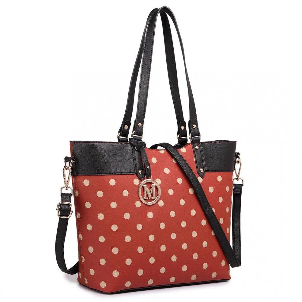 Polka Dot Print Tote Bag - Red