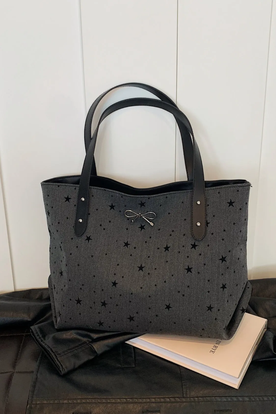 Polyester Bow Polka Dot Tote Bag