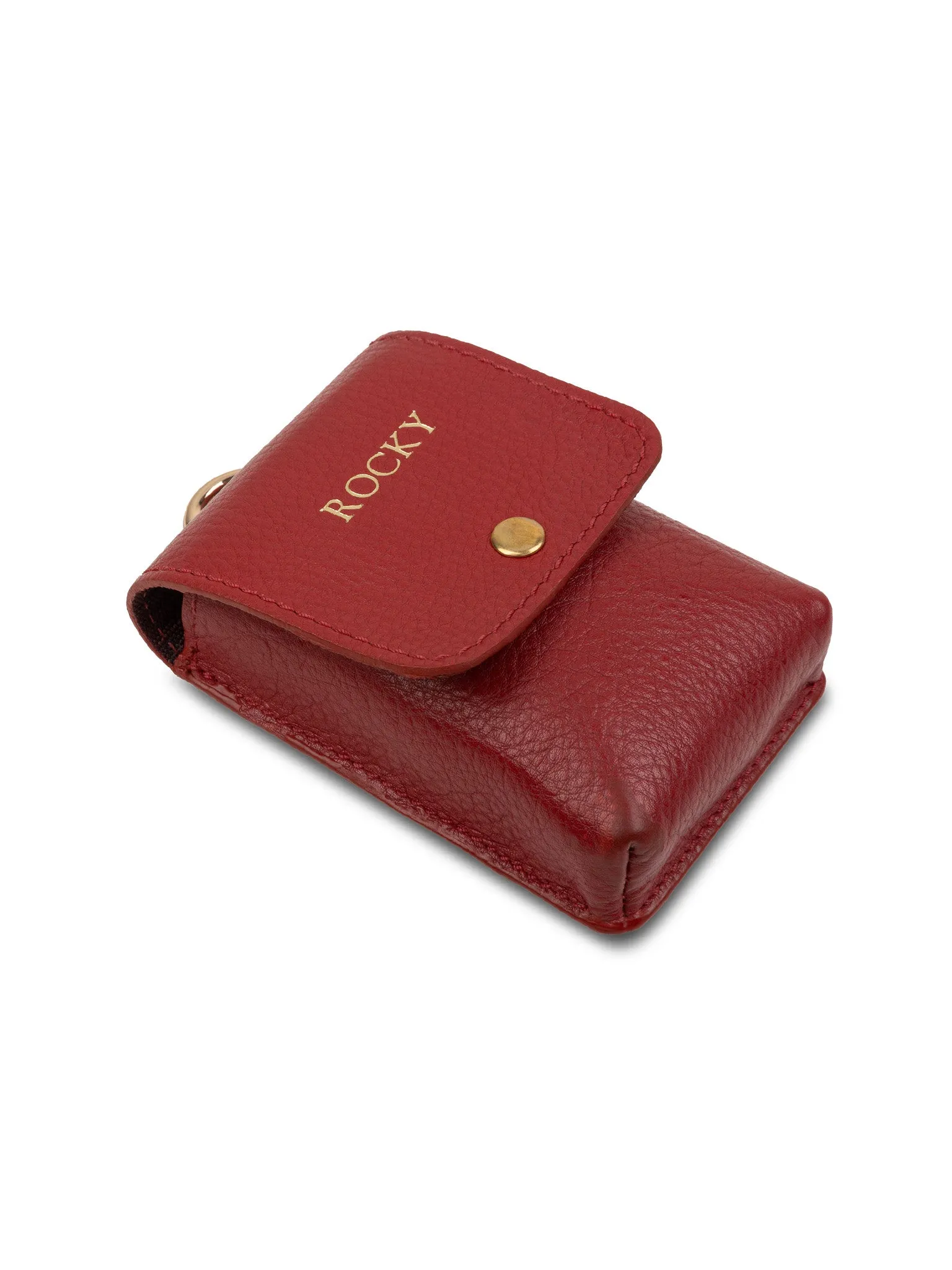 Poop Bag Holder Leather Red