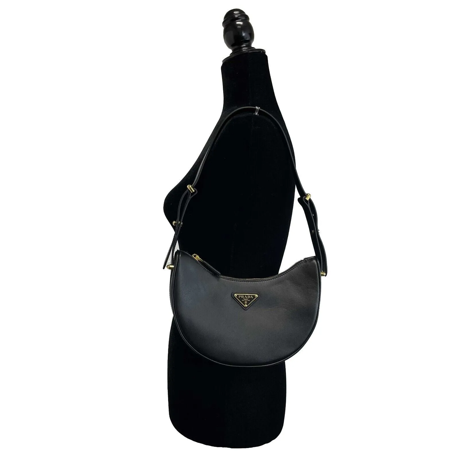 Prada Black Arqué leather shoulder bag Excellent Handbag w/box